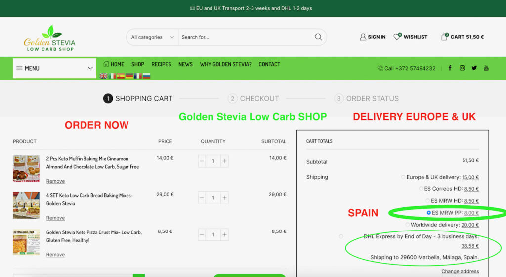 Golden Stevia Low Carb Shop Europe- Order Online! Keto, Sugar Free, Gluten Free and Diabetic friendly