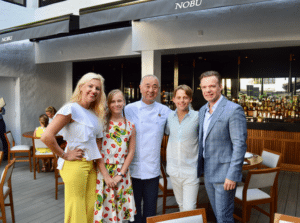 Chef Matsuhisa Nobu, Annika Urm and her family at NOBU Marbella 2017