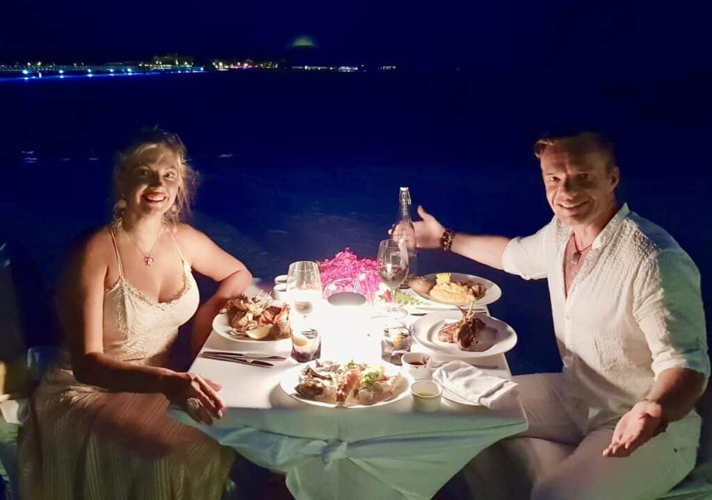 Champagne and Lobster night next to the Beach at Maldives
