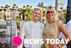 Executive chef of Puente Romano Hotel Thomas Stork and Annika Urm at the World Vision Gala at Puente Romano Tennis Club Marbella 2019