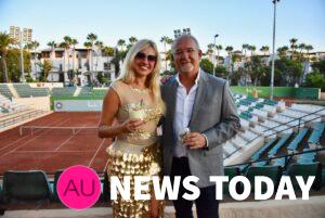 Annika Urm and Mr. Alberto Muñoz General Manager of Puente Romano Hotel at the World Vision Gala at Puente Romano Tennis Club Marbella 2019